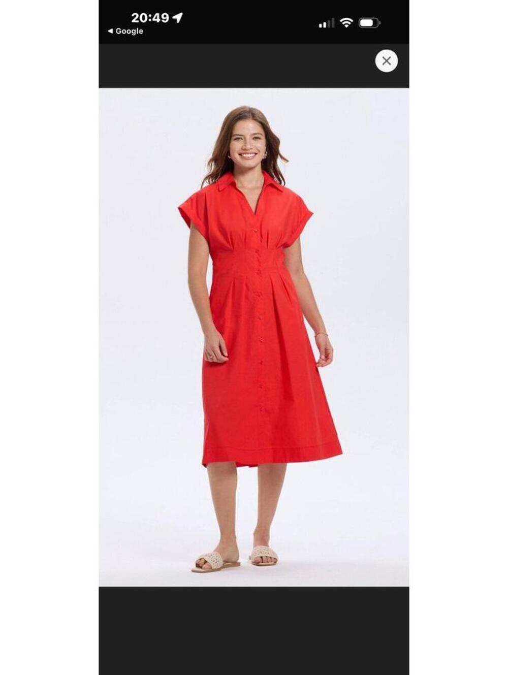 A New Day Red Button Front Midi Shirt Dress XL